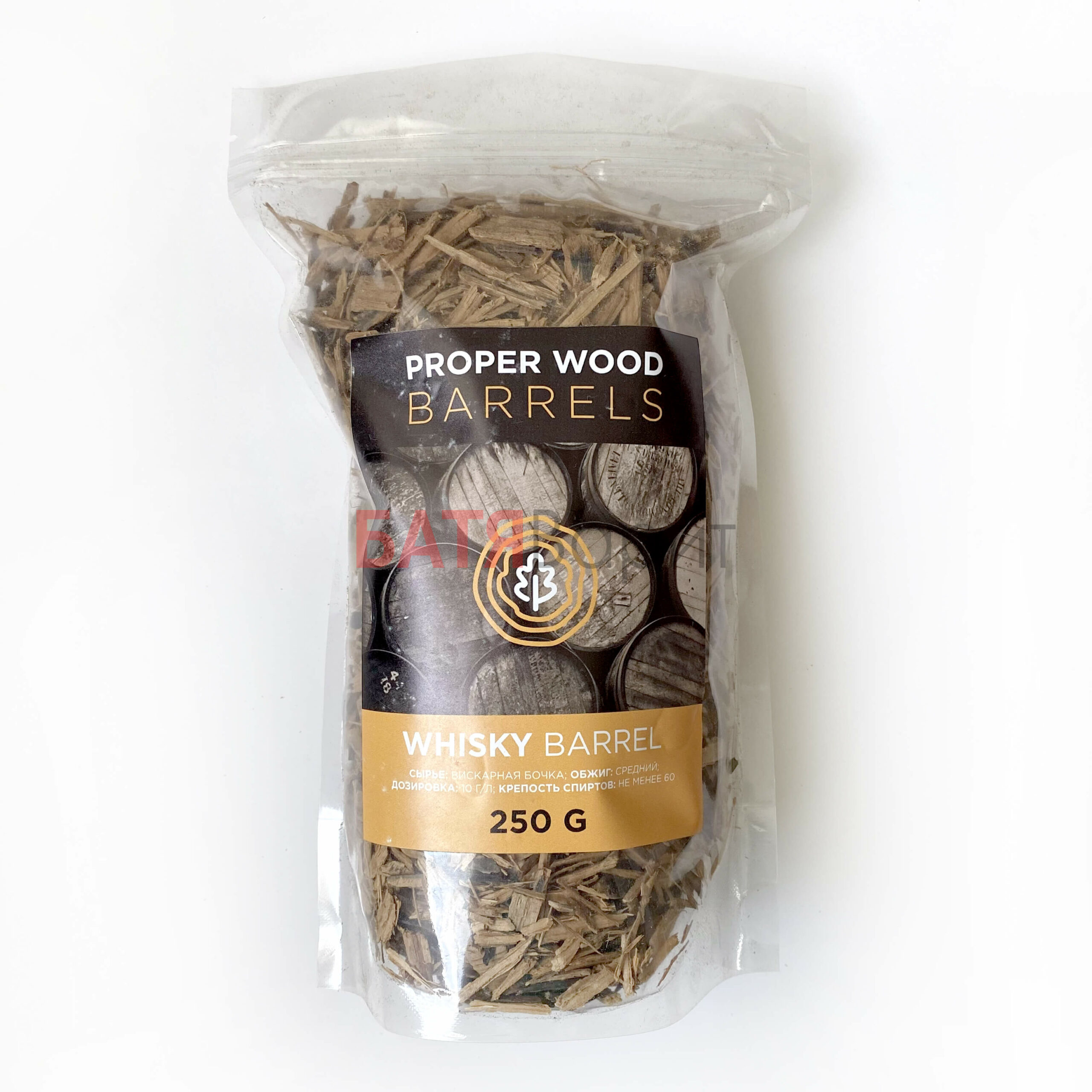 Дубовая щепа белый дуб 250 г Proper Wood, вискарная бочка